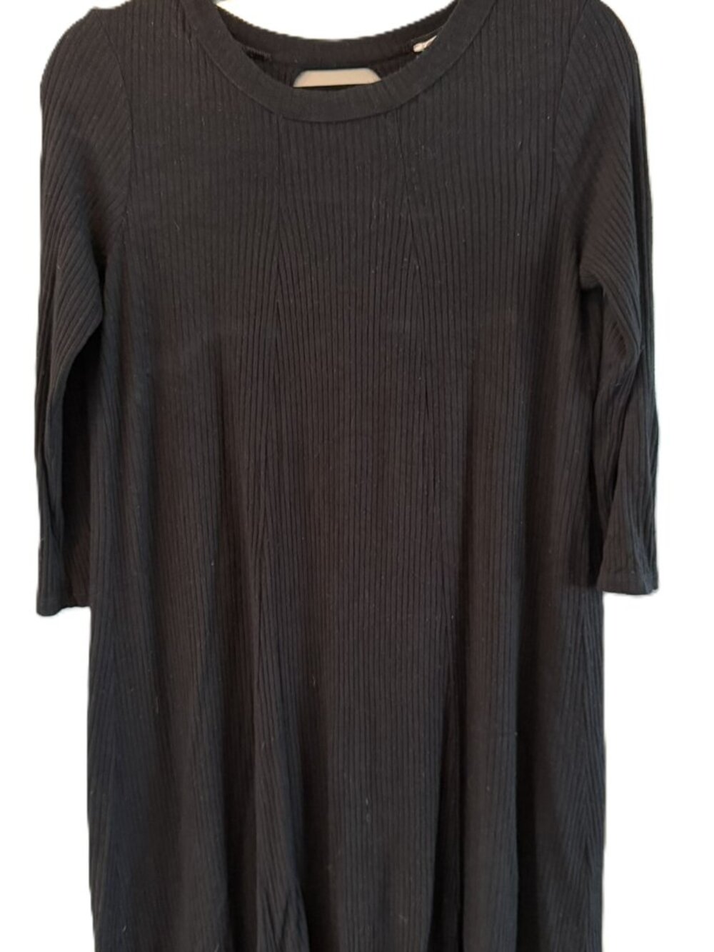 Lush Black Knit 3/4 Sleeve Dress Back Keyhole Detail Size L